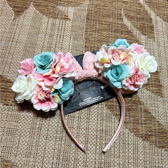 DISNEY EARS - 2 pcs! Pink floral and black/silver Mickey Mouse Disneyworld NEW - Picture 3 of 5